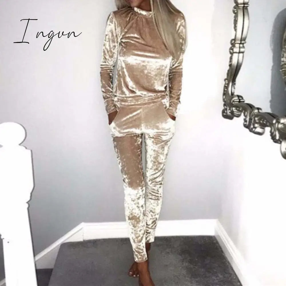 Ingvn - Autumn Velvet Tracksuit Women Sets Two Piece Winter Velour Ladies Sweat Suit 2 Outfits For