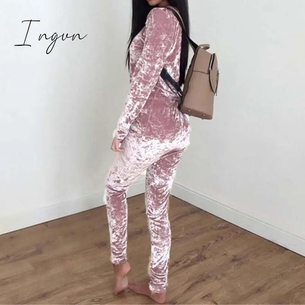 Ingvn - Autumn Velvet Tracksuit Women Sets Two Piece Winter Velour Ladies Sweat Suit 2 Outfits For