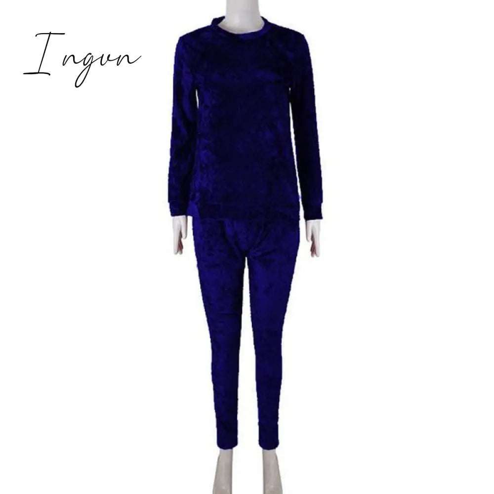 Ingvn - Autumn Velvet Tracksuit Women Sets Two Piece Winter Velour Ladies Sweat Suit 2 Outfits For