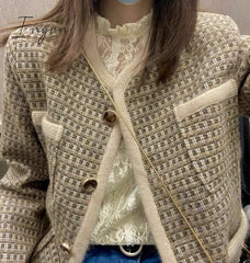 Ingvn - Autumn Winter Korean Fashion Casual Plaid Tweed 2 Piece Set Women Jacket Coat + Mini Skirt
