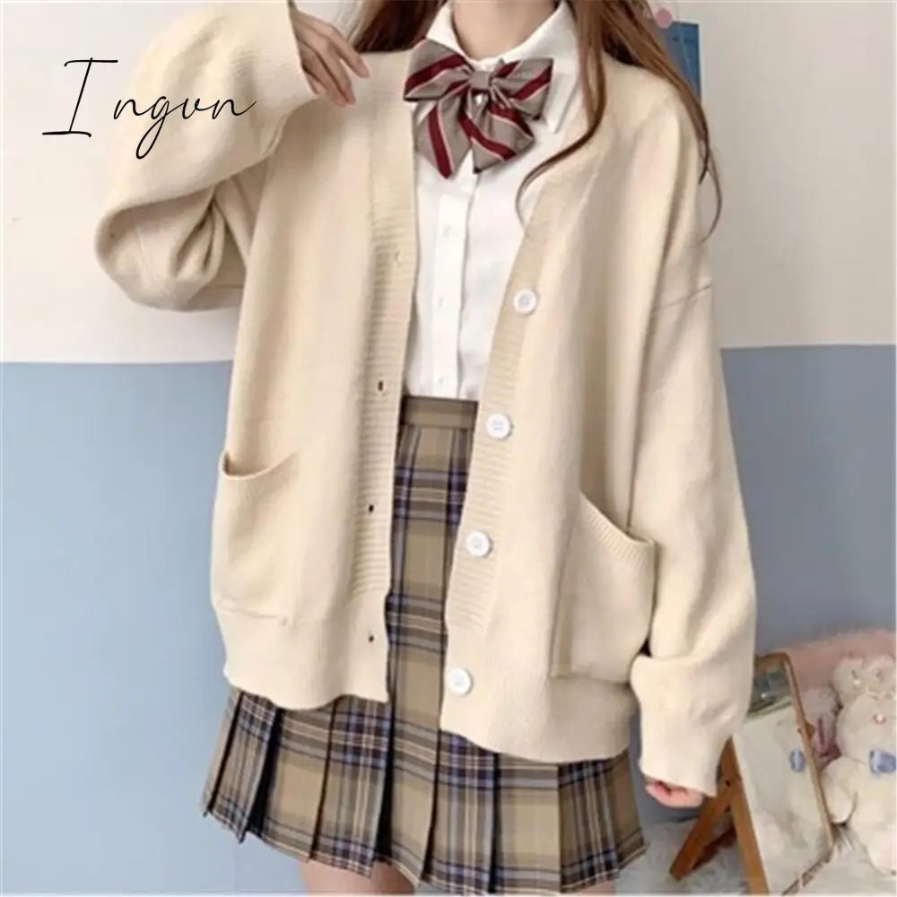 Ingvn - Autumn Winter V-Neck Cotton Knitted Sweater Uniform Cardigan Multicolor Women’s Wear