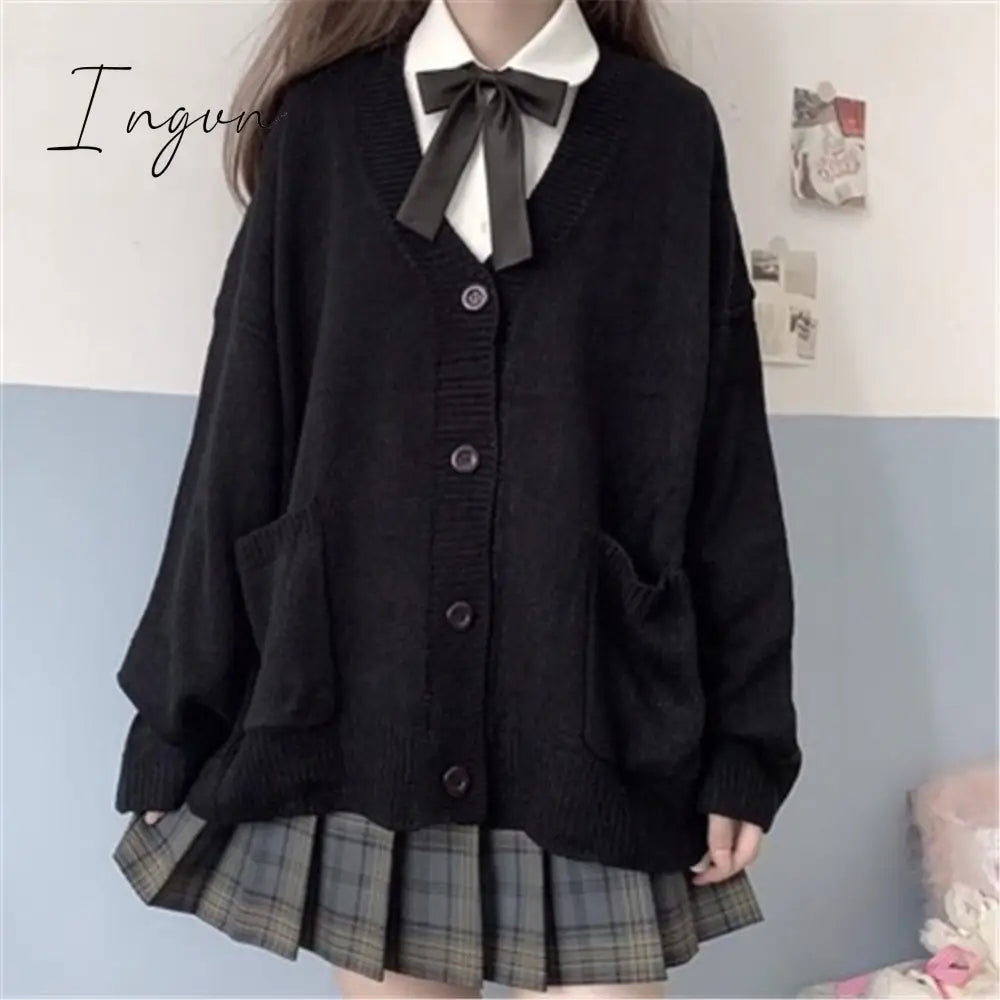 Ingvn - Autumn Winter V-Neck Cotton Knitted Sweater Uniform Cardigan Multicolor Women’s Wear