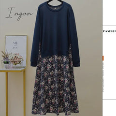 Ingvn - Autumn Women Plus Size Xl - 5Xl Ladies Long Sleeve T - Shirt Dress Patchwork Print Robe