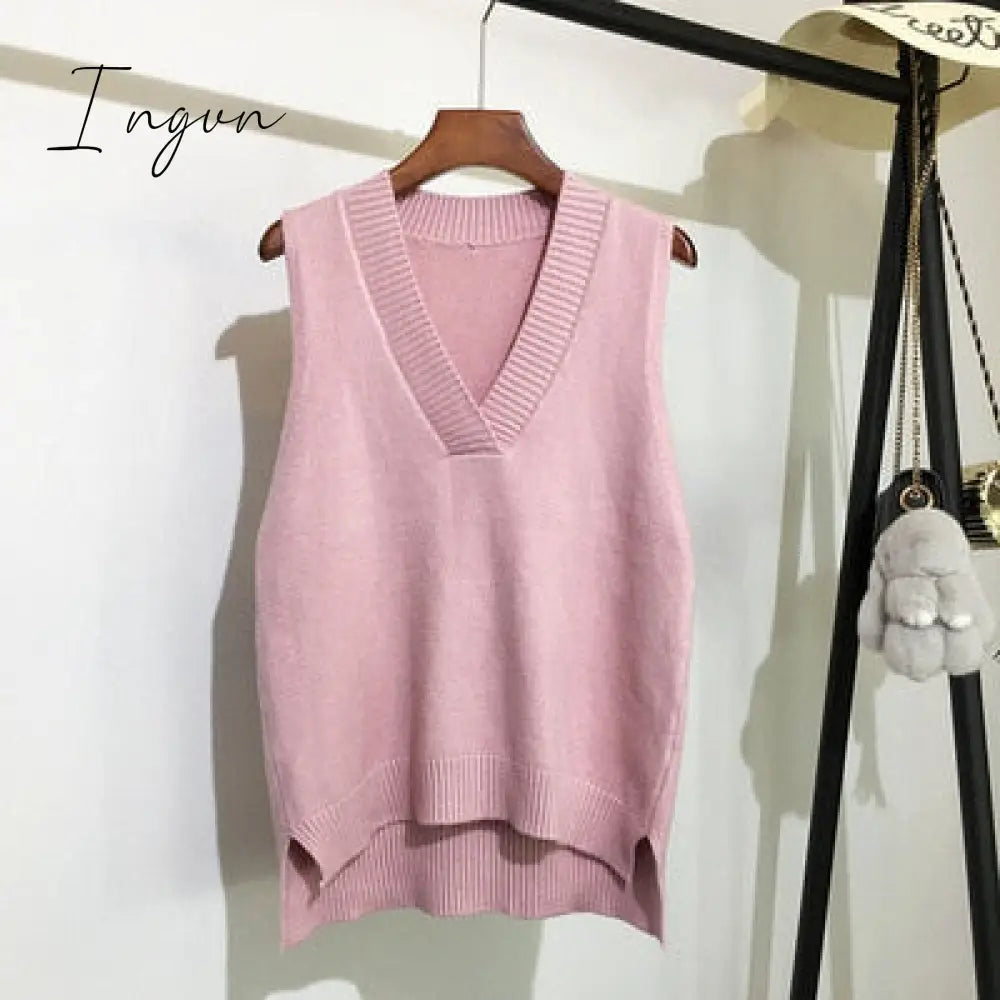 Ingvn - Autumn Women’s Sweater Vest V - Neck Sleeveless Irregular Casual Loose Knitted Pullover