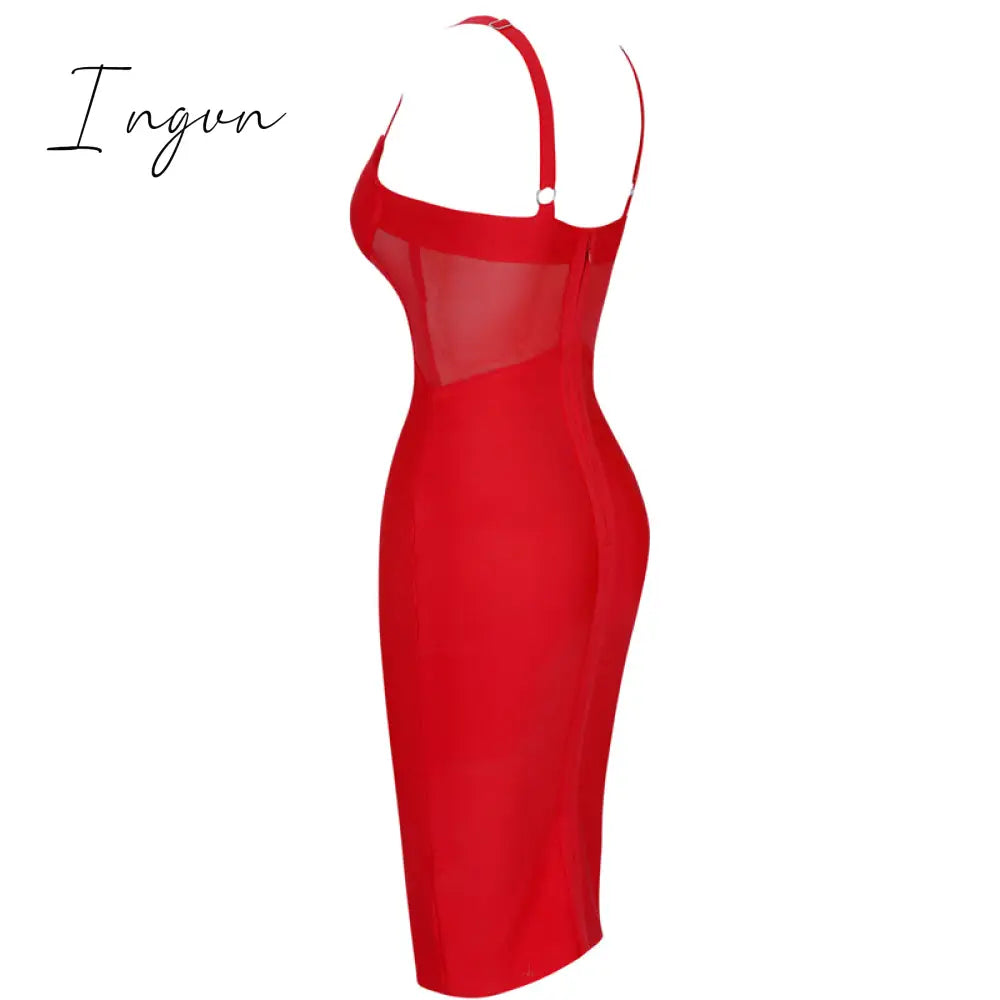 Ingvn - Bandage Dress Women Black Bodycon Elegant Sexy High Quality Mesh Insert Corset Evening