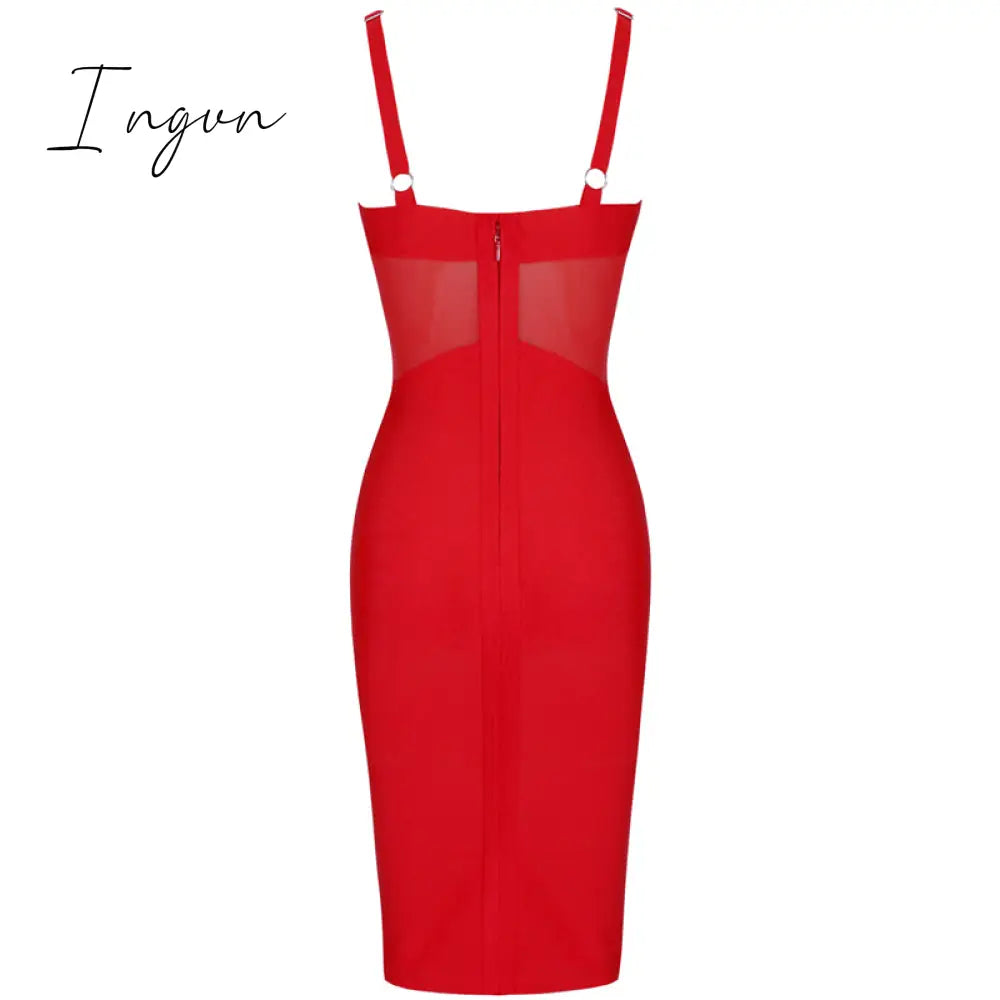 Ingvn - Bandage Dress Women Black Bodycon Elegant Sexy High Quality Mesh Insert Corset Evening