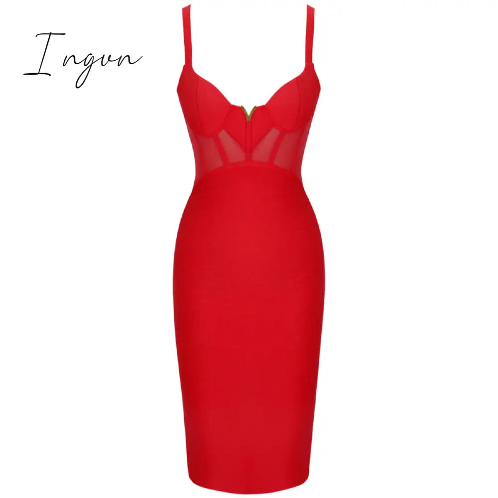 Ingvn - Bandage Dress Women Black Bodycon Elegant Sexy High Quality Mesh Insert Corset Evening