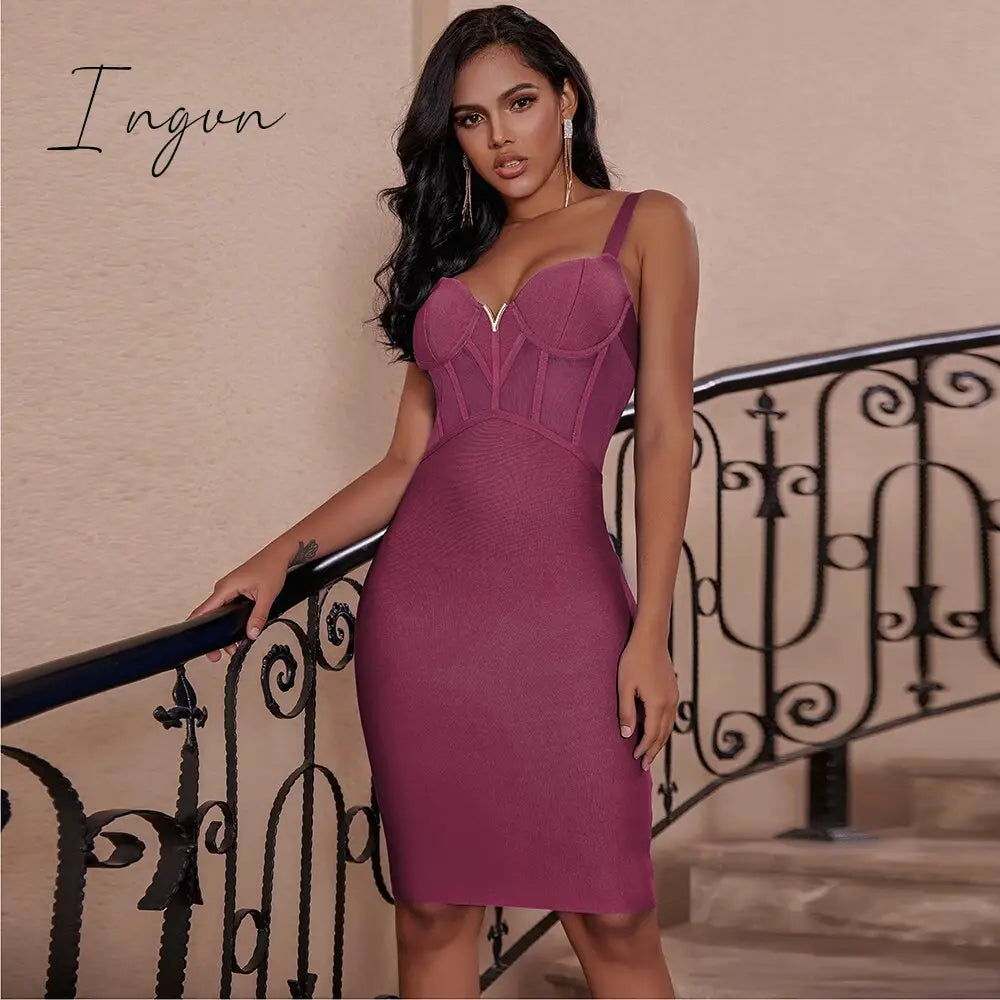 Ingvn - Bandage Dress Women Black Bodycon Elegant Sexy High Quality Mesh Insert Corset Evening