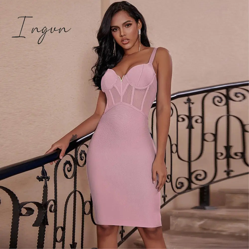 Ingvn - Bandage Dress Women Black Bodycon Elegant Sexy High Quality Mesh Insert Corset Evening