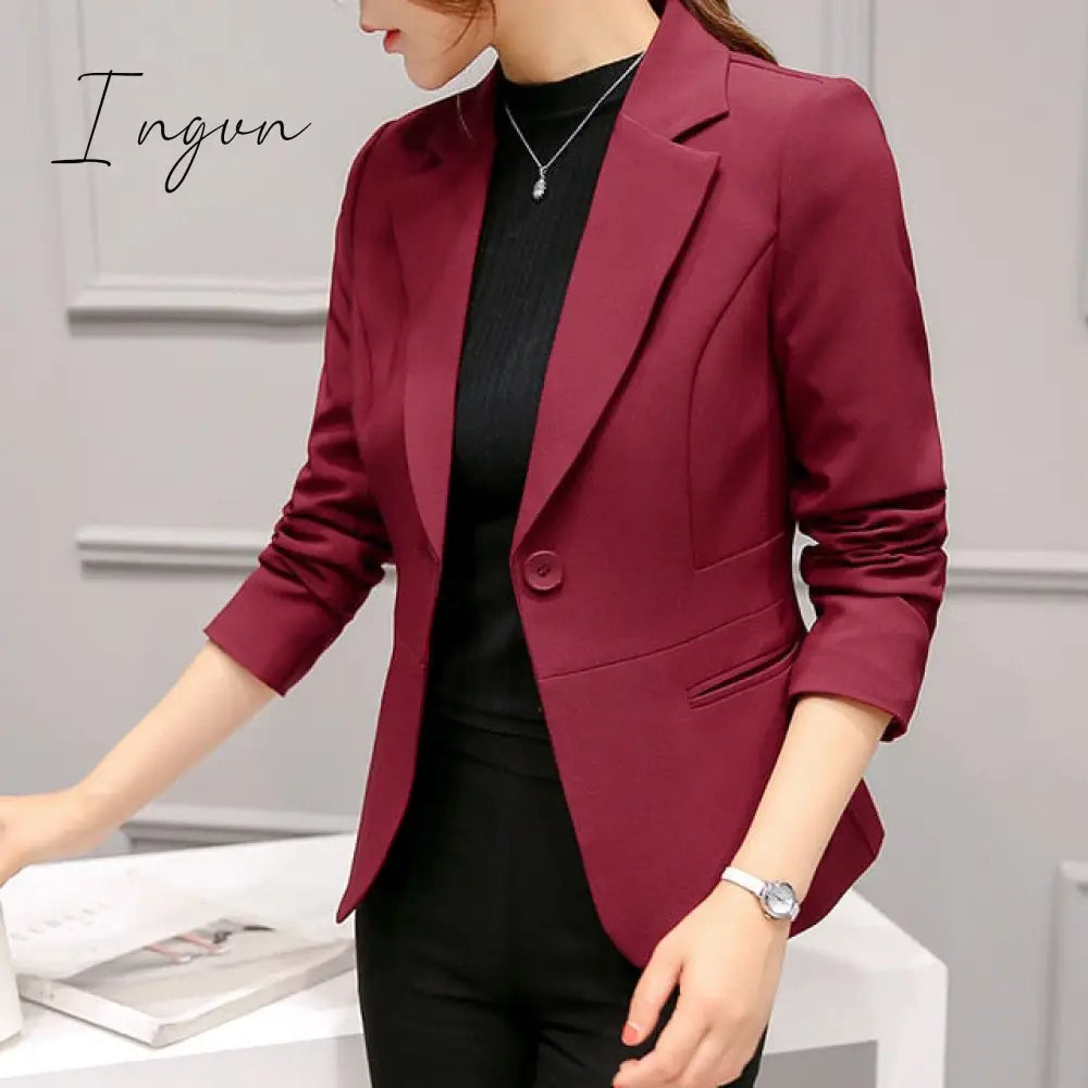 Ingvn - Black Women Blazer Formal Blazers Lady Office Work Suit Pockets Jackets Coat Slim Femme Red