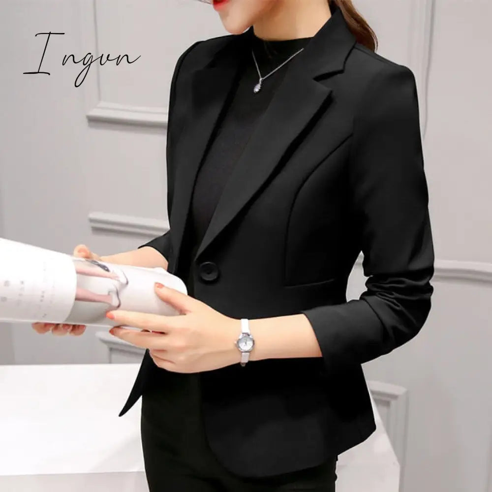 Ingvn - Black Women Blazer Formal Blazers Lady Office Work Suit Pockets Jackets Coat Slim Femme / S