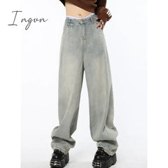 Ingvn - Blue Womens Jeans High Waist Vintage Straight Baggy Denim Pants Streetwear American Style