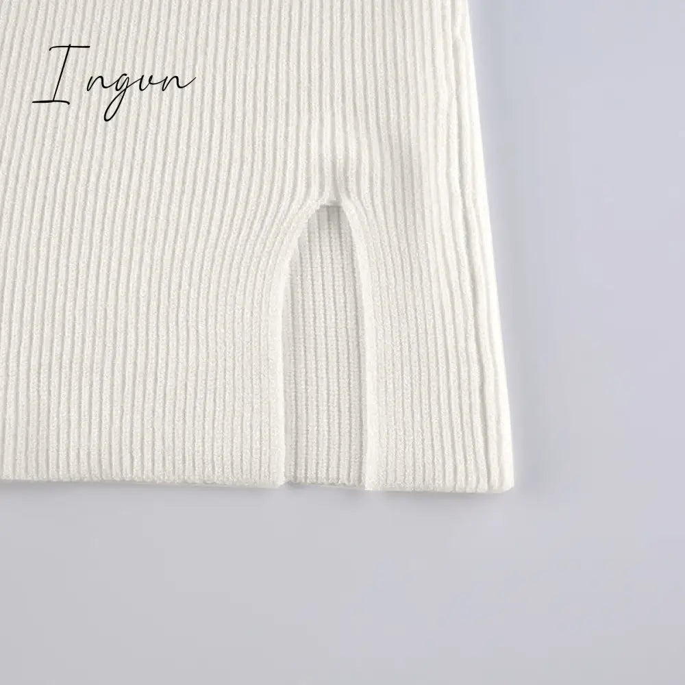 Ingvn - Bodycon Knitted Women Sweater Dress Long Sleeve Sexy Off Shoulder Split Elegant Party