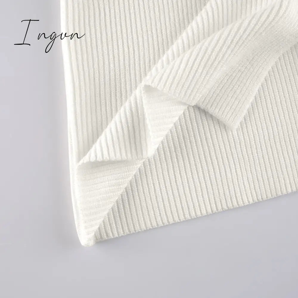 Ingvn - Bodycon Knitted Women Sweater Dress Long Sleeve Sexy Off Shoulder Split Elegant Party