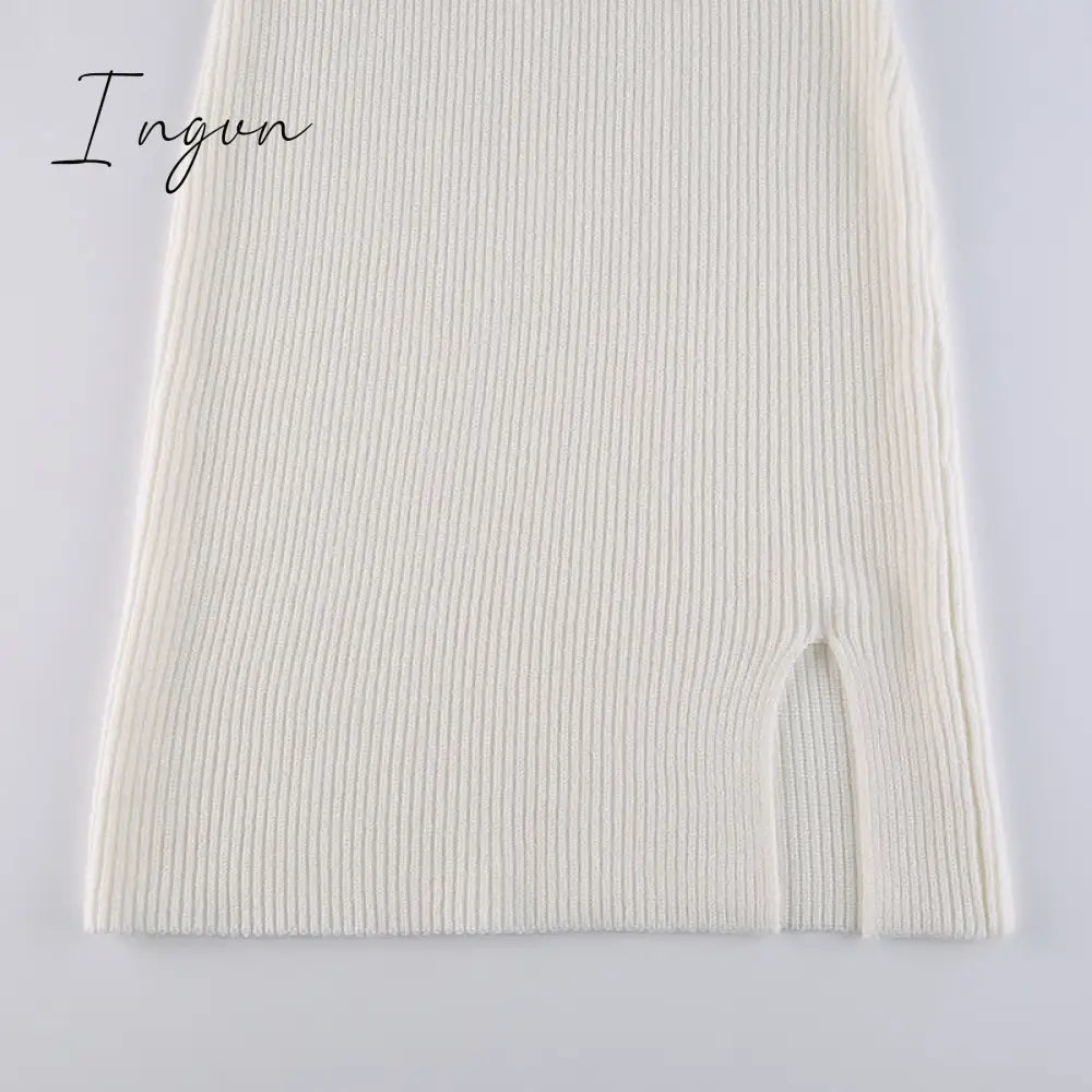 Ingvn - Bodycon Knitted Women Sweater Dress Long Sleeve Sexy Off Shoulder Split Elegant Party