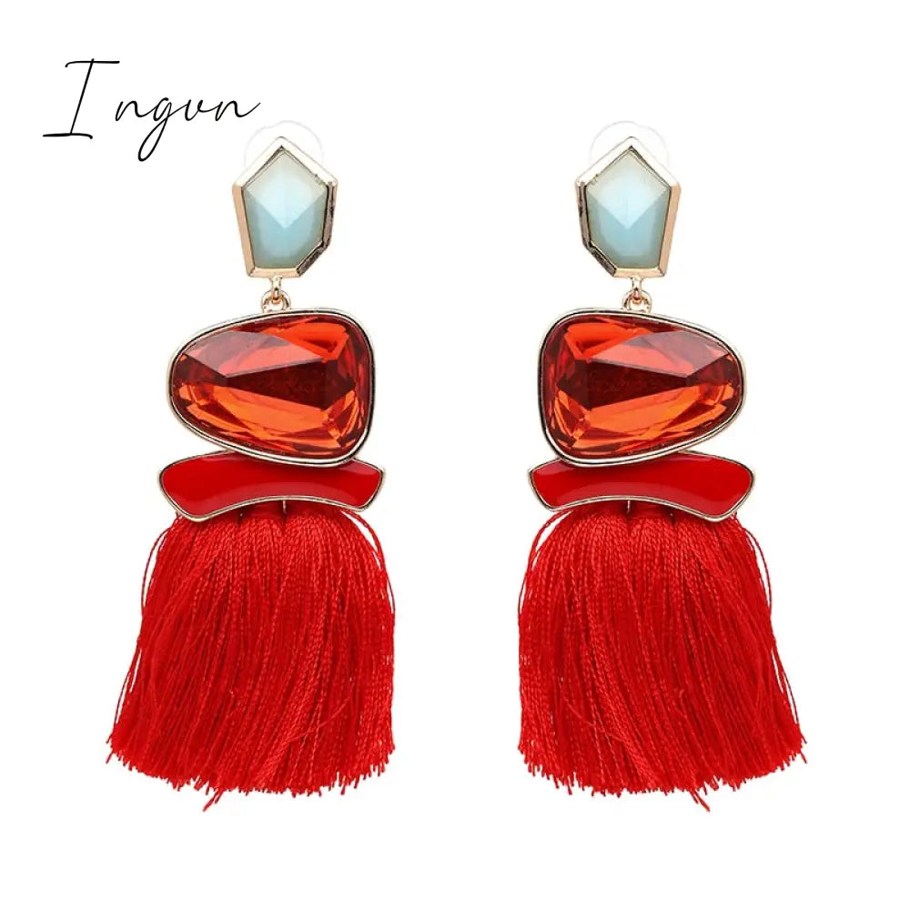 Ingvn - Bohemia Multicolored Tassel Earrings For Women Fashion Party Jewelry Fringe Dangle