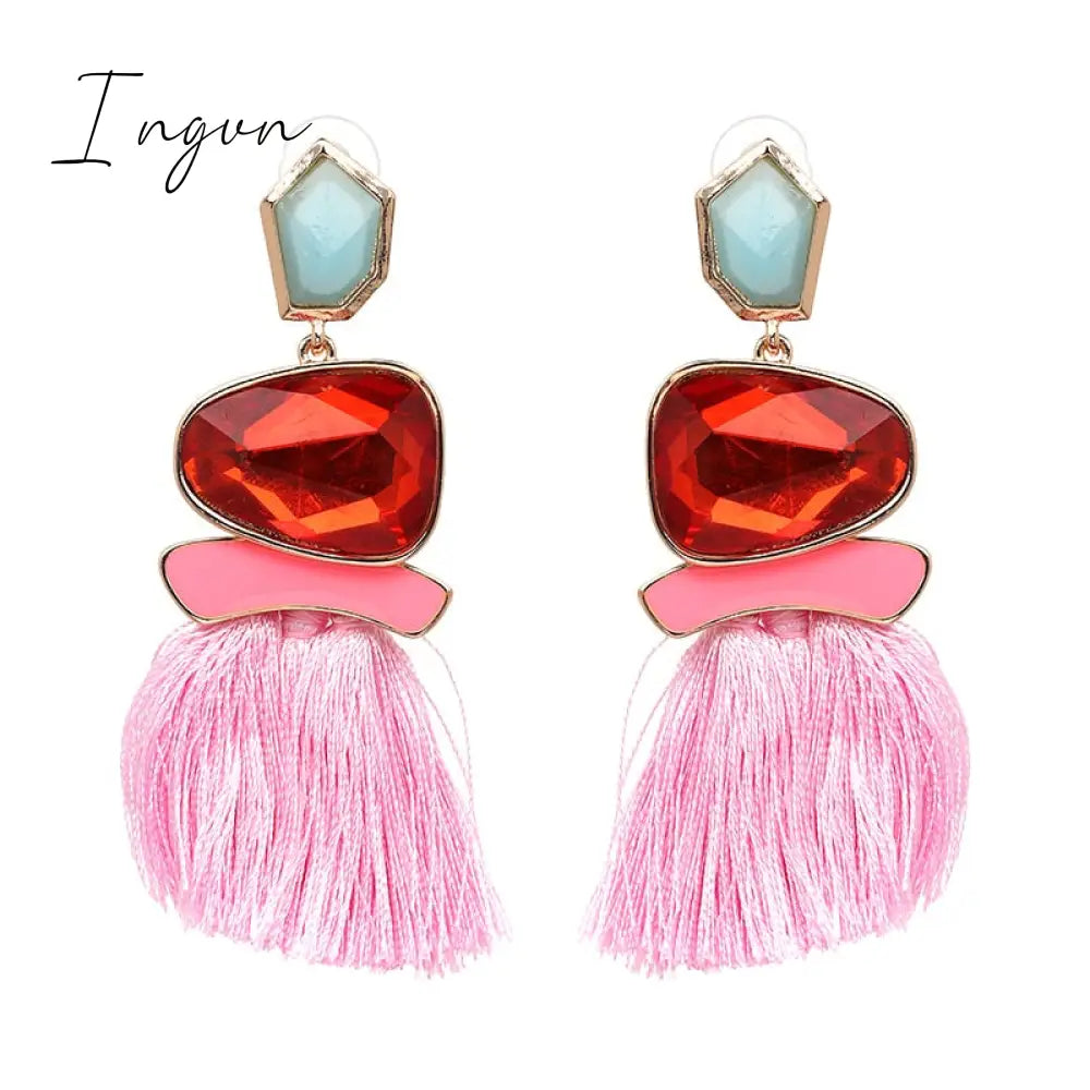 Ingvn - Bohemia Multicolored Tassel Earrings For Women Fashion Party Jewelry Fringe Dangle