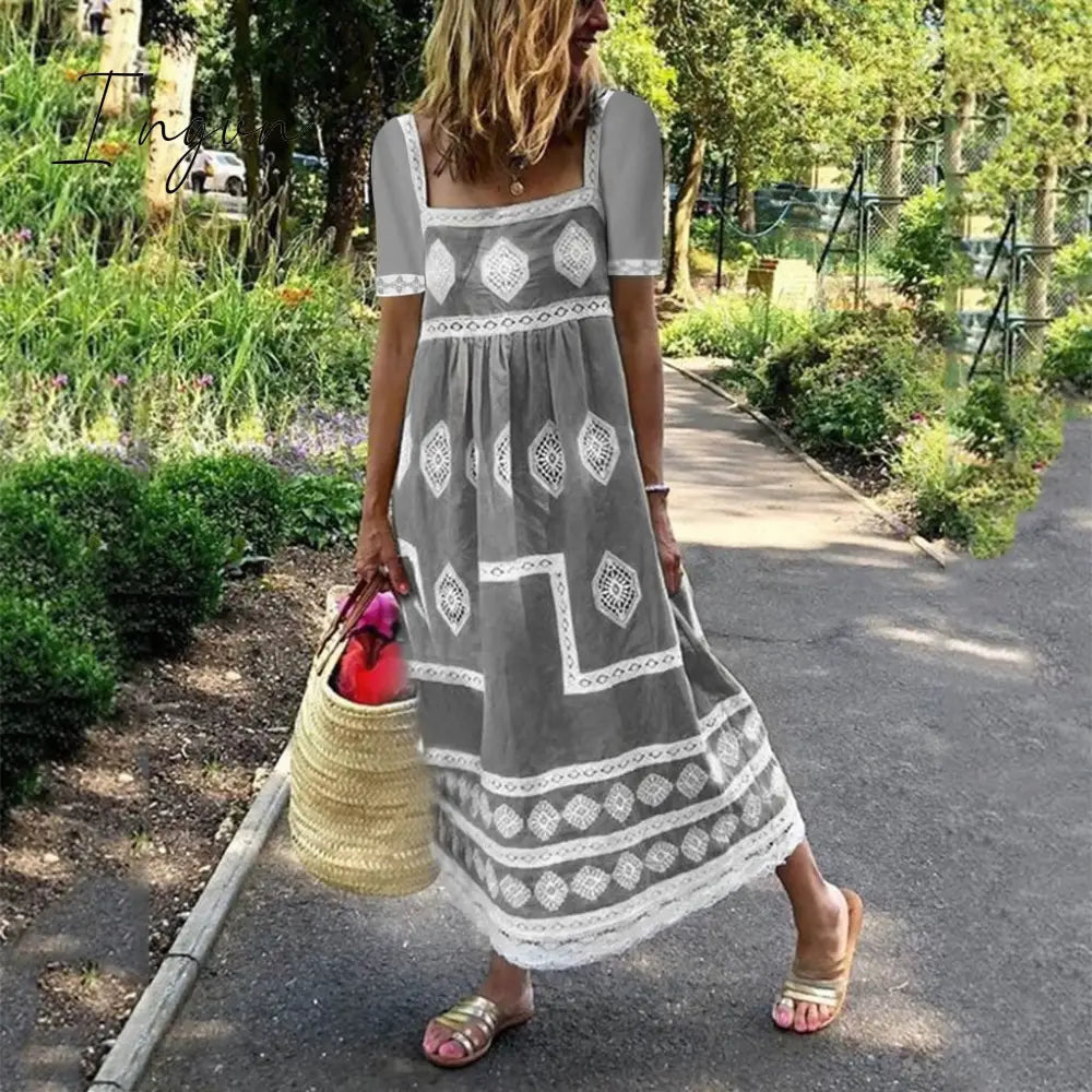 Ingvn - Bohemian Loose Casual Large Size Dress