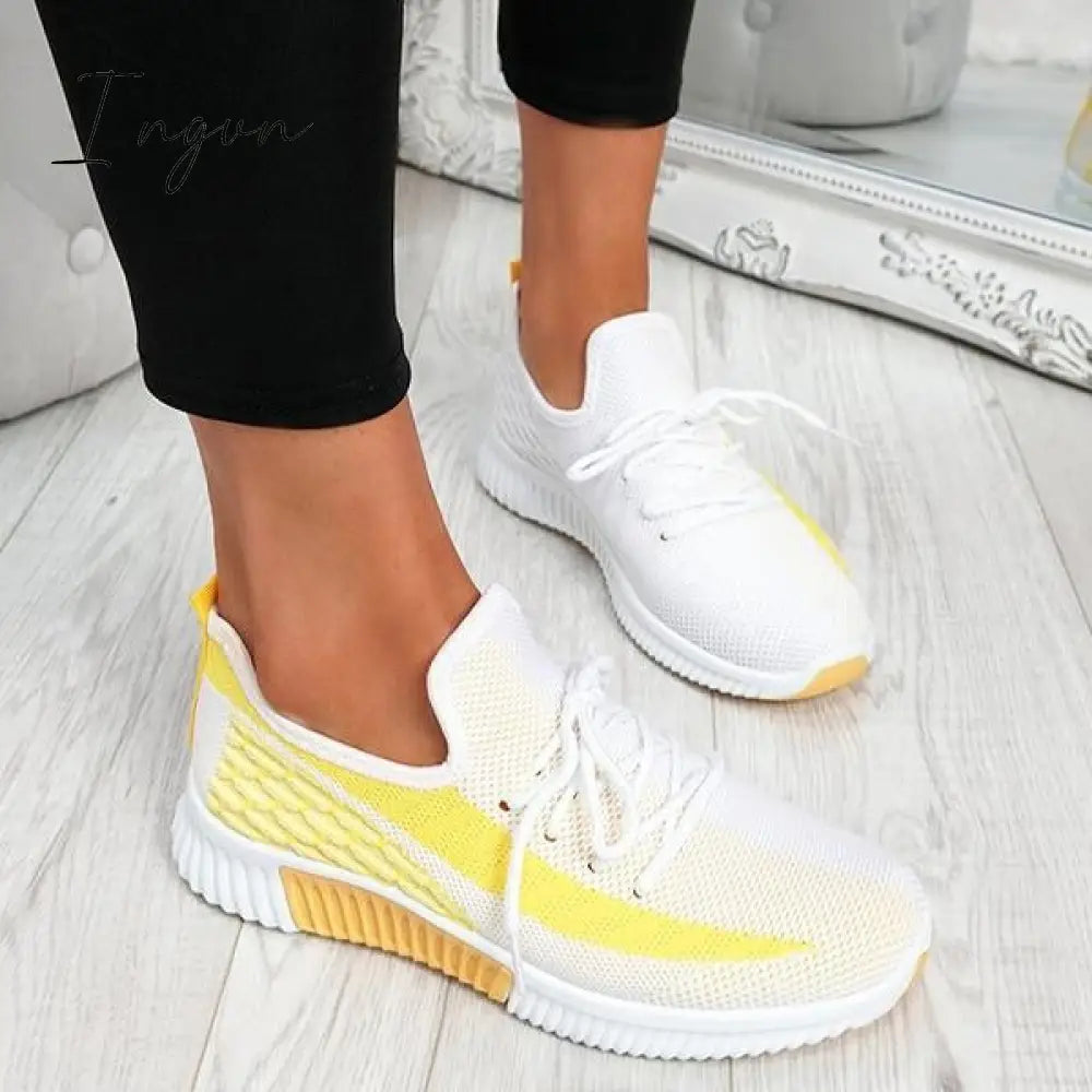 Ingvn - Breathable Lightweight Lace-Up Sneakers Yellow / 5