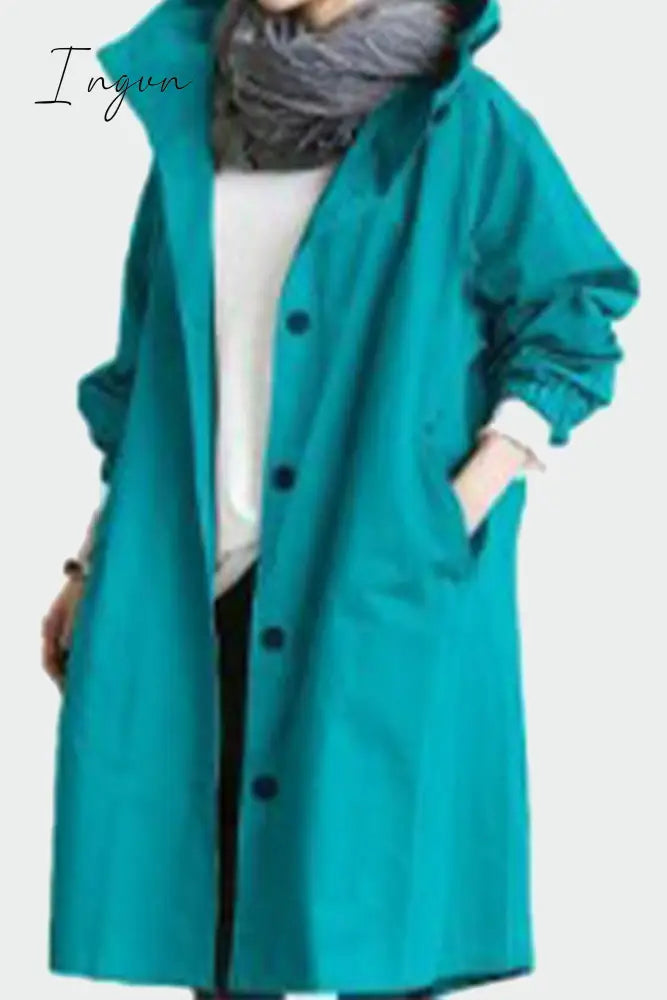 Ingvn - British Style Solid Pocket Buttons Hooded Collar Outerwear Blue / S Outerwear/Coats &