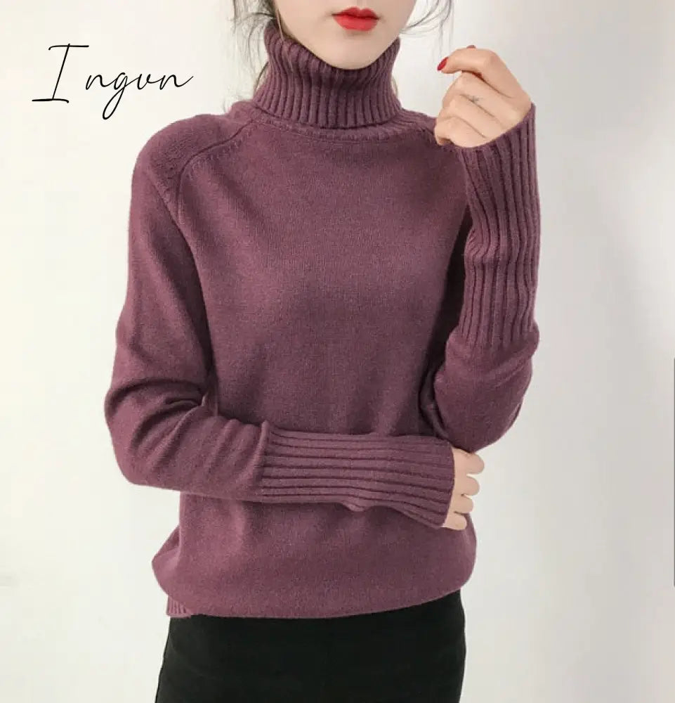 Ingvn - Cashmere Knitted Sweater Women Autumn Winter Korean Turtleneck Long Sleeve Pullover Female