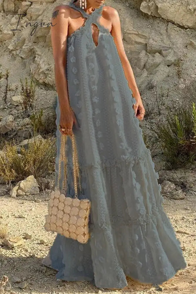 Ingvn - Casual British Style Solid Patchwork Halter A Line Dresses(6 Colors) Light Gray / S
