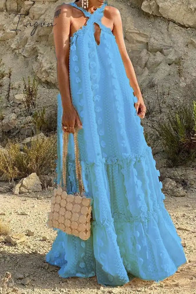 Ingvn - Casual British Style Solid Patchwork Halter A Line Dresses(6 Colors) Sky Blue / S