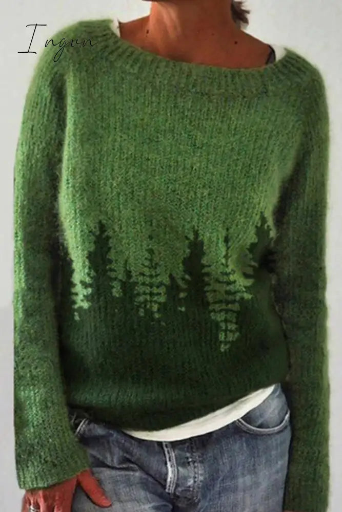 Ingvn - Casual Color Block Contrast O Neck Sweaters(8 Colors) Green / S Tops/Sweaters & Cardigans