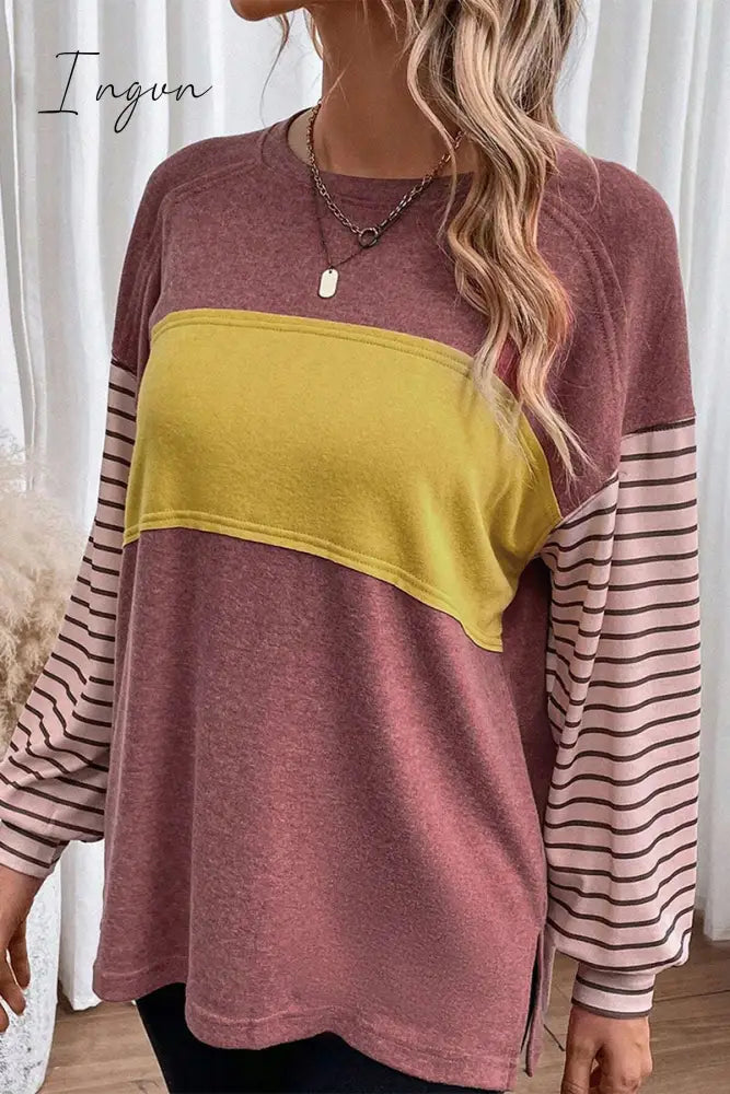 Ingvn - Casual Color Block Contrast O Neck Tops Tops/Long Sleeve