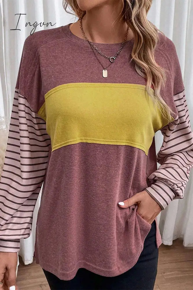 Ingvn - Casual Color Block Contrast O Neck Tops Tops/Long Sleeve