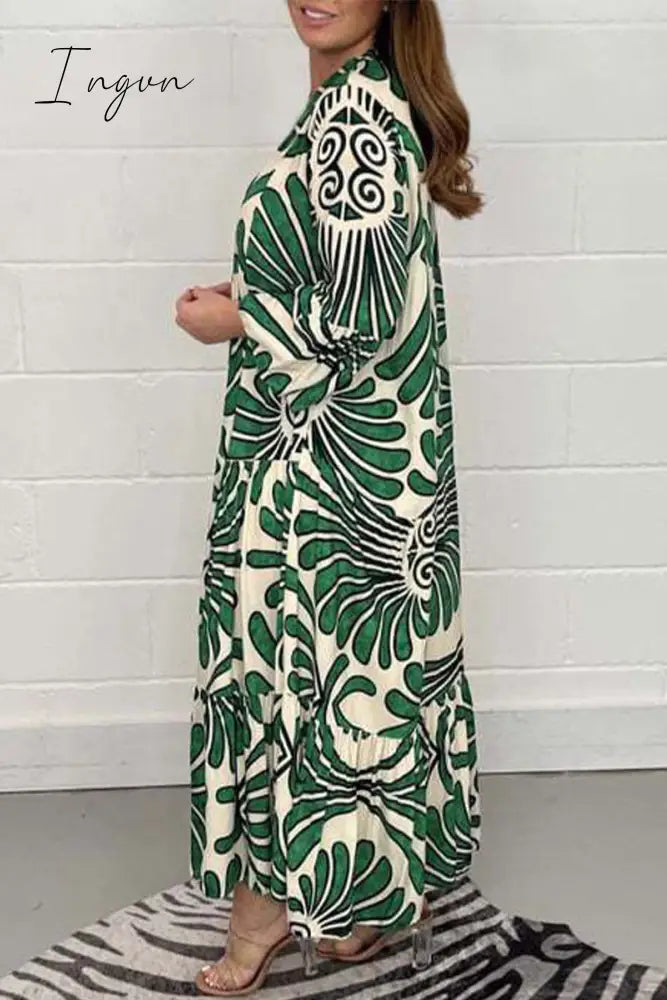 Ingvn - Casual Geometric Printing Mandarin Collar Printed Dress Dresses Dresses/Casual