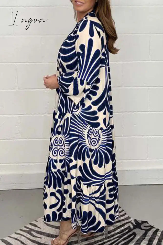 Ingvn - Casual Geometric Printing Mandarin Collar Printed Dress Dresses Dresses/Casual