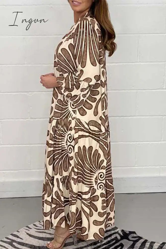 Ingvn - Casual Geometric Printing Mandarin Collar Printed Dress Dresses Dresses/Casual