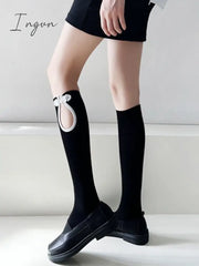 Ingvn - Casual Hollow Solid Color Disc Buckle Socks Accessories Long / Black One_Size Warmers