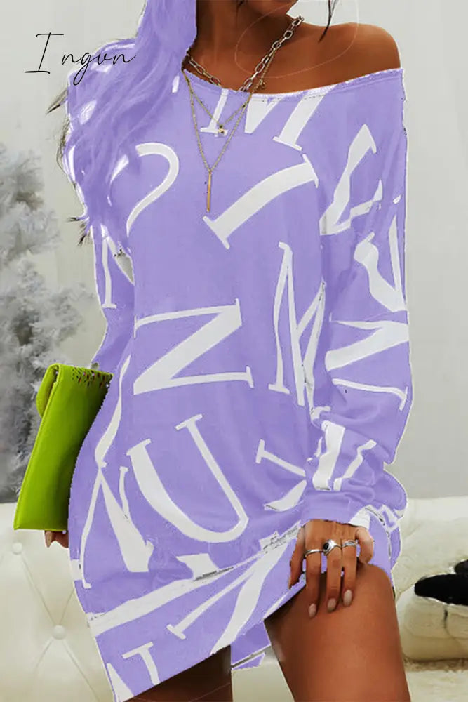 Ingvn - Casual Letter Printing O Neck A Line Dresses Purple / S Dresses/Casual