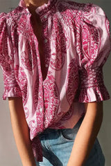 Ingvn - Casual National Totem Print Fold Square Collar Blouses Tops/Blouses & Shirts