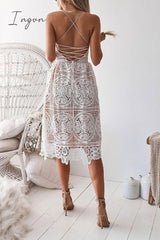 Ingvn - Casual Patchwork Lace Spaghetti Strap Dress Dresses Dresses/Lace