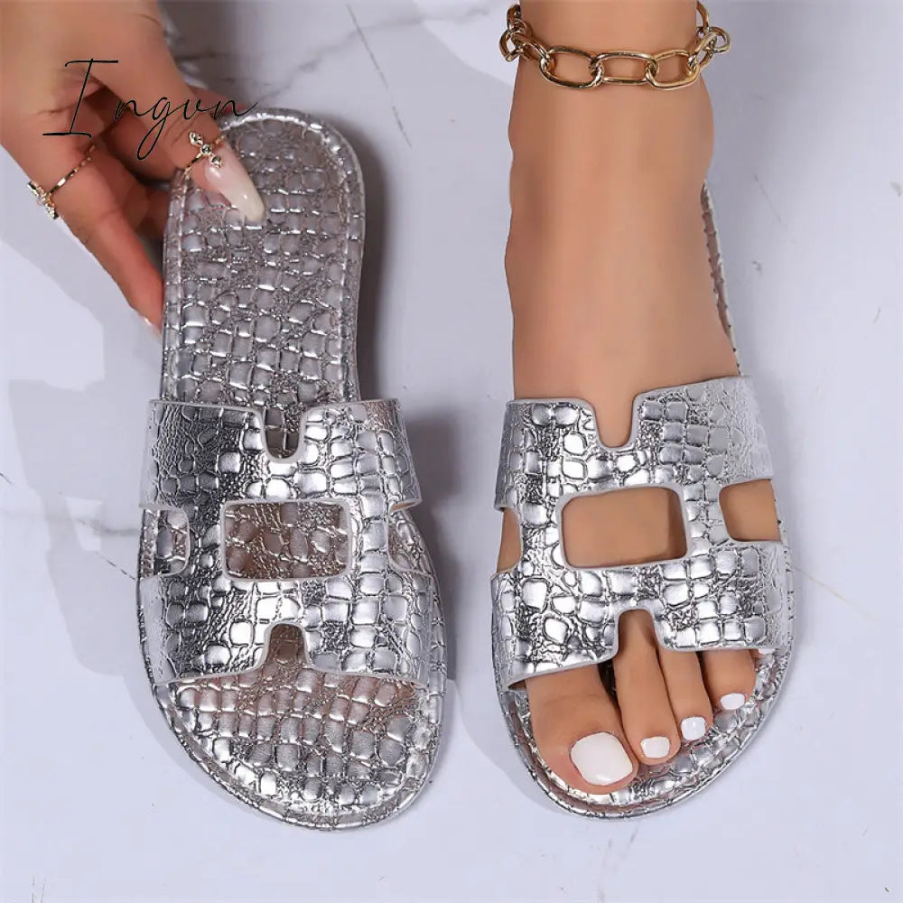 Ingvn - Casual Patchwork Solid Color Round Comfortable Shoes Silver / Us6[Eu36] Shoes/Slippers