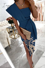 Ingvn - Casual Print Split Joint One Shoulder Pencil Skirt Dresses(4 Colors) Dresses/Party Dresses