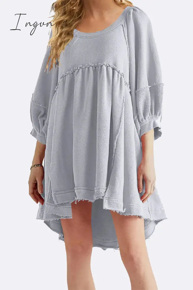 Ingvn - Casual Simplicity Solid Asymmetrical O Neck A Line Dresses Light Gray / S Dresses/Casual