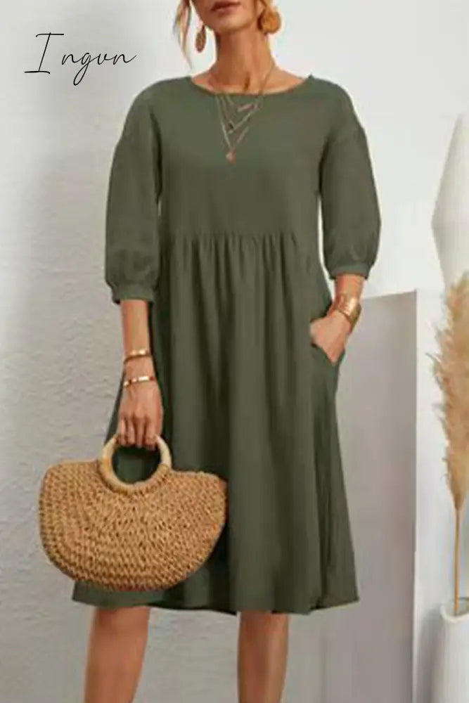 Ingvn - Casual Simplicity Solid Color O Neck A Line Dresses(8 Colors) Dresses/Casual Dresses