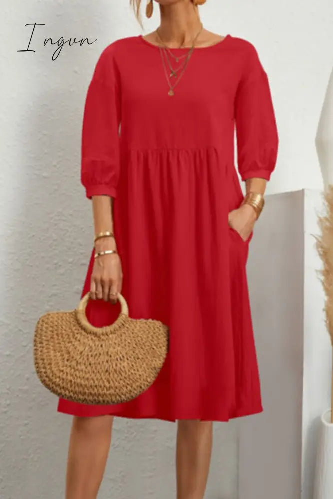 Ingvn - Casual Simplicity Solid Color O Neck A Line Dresses(8 Colors) Dresses/Casual Dresses