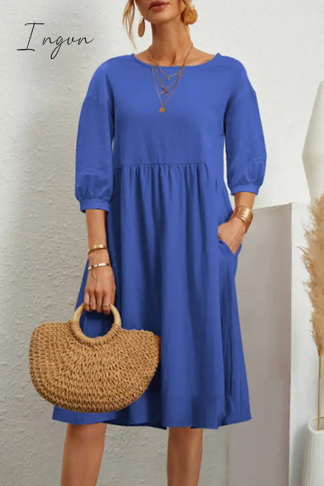 Ingvn - Casual Simplicity Solid Color O Neck A Line Dresses(8 Colors) Dresses/Casual Dresses