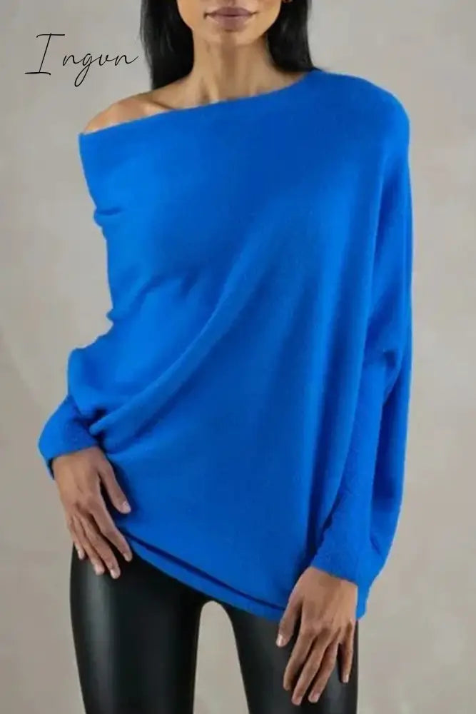 Ingvn - Casual Simplicity Solid Make Old O Neck Tops Blue / One Size Tops/Sweaters & Cardigans