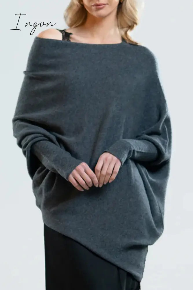 Ingvn - Casual Simplicity Solid Make Old O Neck Tops Dark Gray / One Size Tops/Sweaters & Cardigans
