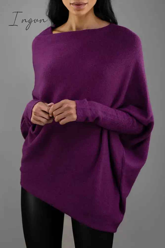 Ingvn - Casual Simplicity Solid Make Old O Neck Tops Purple / One Size Tops/Sweaters & Cardigans