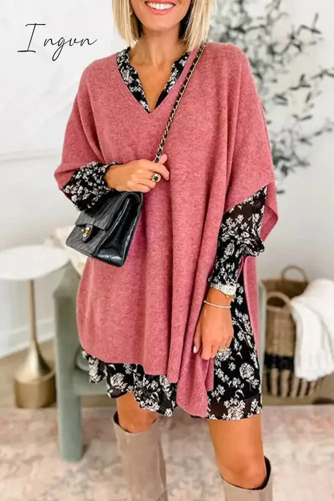 Ingvn - Casual Simplicity Solid Slit V Neck Tops Gray Pink / S Tops/Sweaters & Cardigans