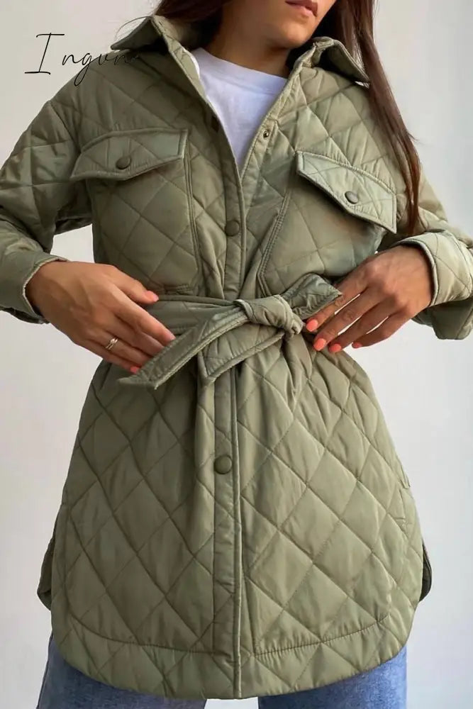 Ingvn - Casual Solid Bandage Patchwork Turndown Collar Outerwear Army Green / S Outerwear/Blazer &