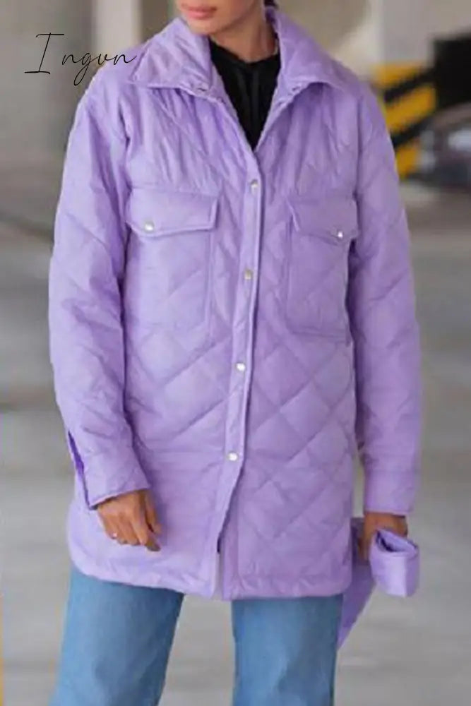 Ingvn - Casual Solid Bandage Patchwork Turndown Collar Outerwear Purple / S Outerwear/Blazer &