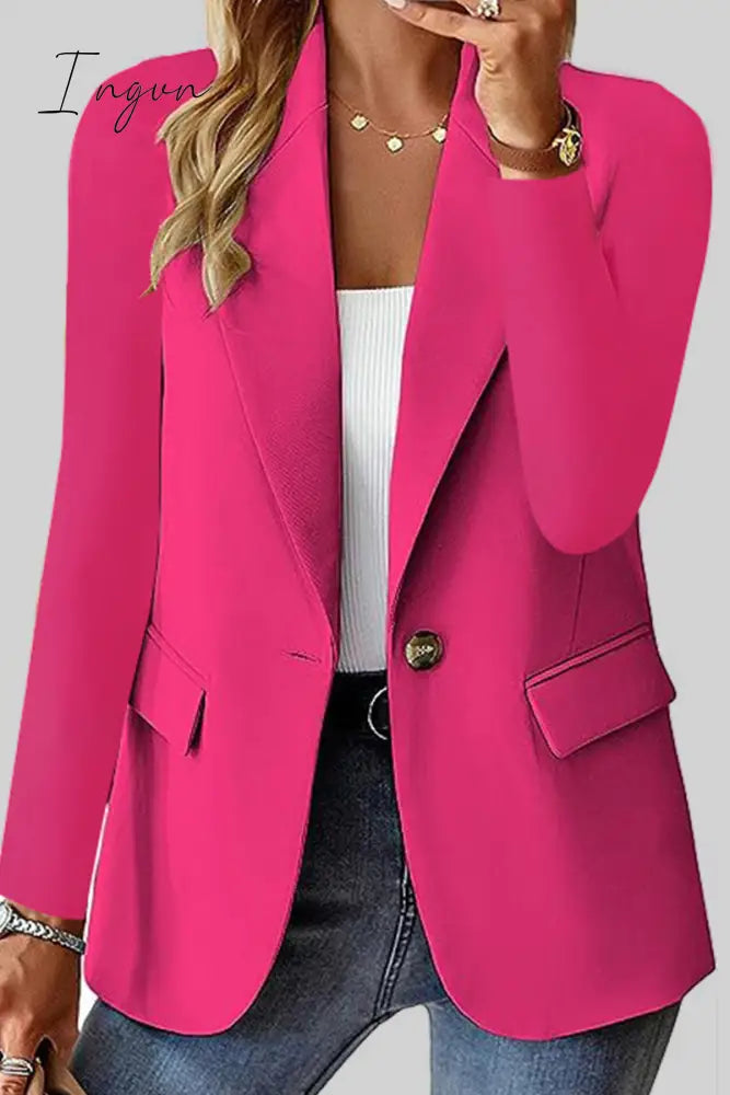 Ingvn - Casual Solid Cardigan Turn-Back Collar Outerwear Rose Red / S Outerwear/Suit Jacket